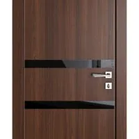 Дверь межкомнатная DO-513 Орех тисненый/стекло Черное