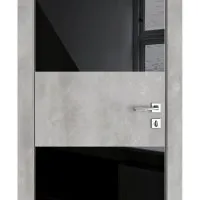 Дверь межкомнатная DO-508 Бетон светлый/стекло Черное