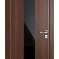 Дверь межкомнатная DO-510 Орех тисненый/стекло Черное