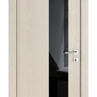 Дверь межкомнатная DO-504 Ясень капучино/стекло Черное