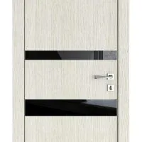 Дверь межкомнатная DO-512 Белая лиственница/стекло Черное