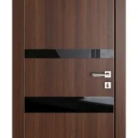 Дверь межкомнатная DO-512 Орех тисненый/стекло Черное