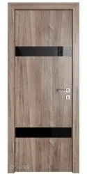 Дверь межкомнатная DO-502 Орех седой светлый/стекло Черное