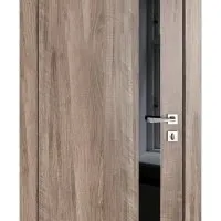 Дверь межкомнатная DO-507 Орех седой светлый/стекло Черное