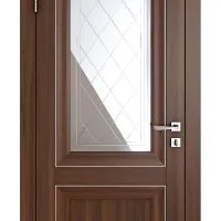 Дверь межкомнатная DO-PG2 Орех тисненый/Зеркало ромб фацет