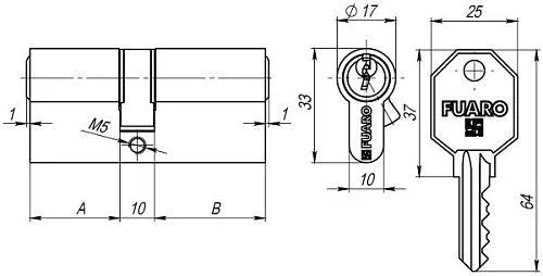 Цилиндровый Fuaro (Фуаро) механизм (100 CA/70) 1000CAKey70(30+10+30) CP хром 3Key