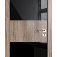 Дверь межкомнатная DO-508 Орех седой светлый/стекло Черное