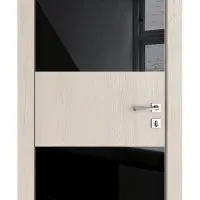 Дверь межкомнатная DO-508 Ясень капучино/стекло Черное