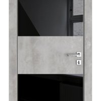 Дверь межкомнатная DO-508 Бетон светлый/стекло Черное