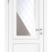 Дверь межкомнатная DO-PG2 Белый бархат/Зеркало ромб фацет