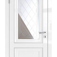 Дверь межкомнатная DO-PG2 Белый глянец/Зеркало ромб фацет