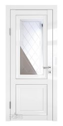 Дверь межкомнатная DO-PG2 Белый глянец/Зеркало ромб фацет