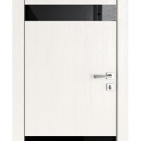 Дверь межкомнатная DO-502 Белый ясень/стекло Черное