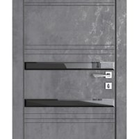 Дверь межкомнатная DO-515 Бетон темный/стекло Черное