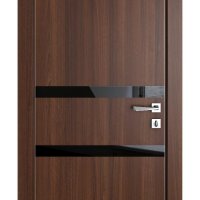 ШИ дверь DO-613 Орех тисненый/стекло Черное