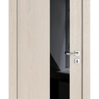 Дверь межкомнатная DO-504 Ясень капучино/стекло Черное