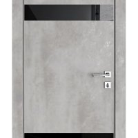 Дверь межкомнатная DO-502 Бетон светлый/стекло Черное