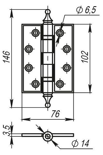 Петля Armadillo (Армадилло) универсальная Castillo CL 500-A4 102x76x3,5 AS Античное серебро