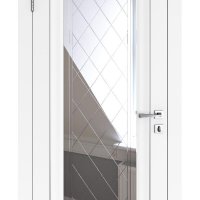 Дверь межкомнатная DO-PG6 Белый бархат/Зеркало ромб фацет