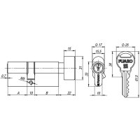 Цилиндровый Fuaro (Фуаро) механизм (R302/60) R3002Knob60(25+10+25) CP хром 5Key с вертушкой
