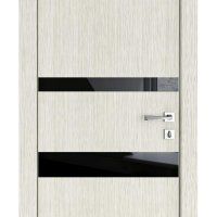 Дверь межкомнатная DO-512 Белая лиственница/стекло Черное