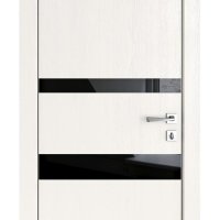 Дверь межкомнатная DO-512 Белый ясень/стекло Черное