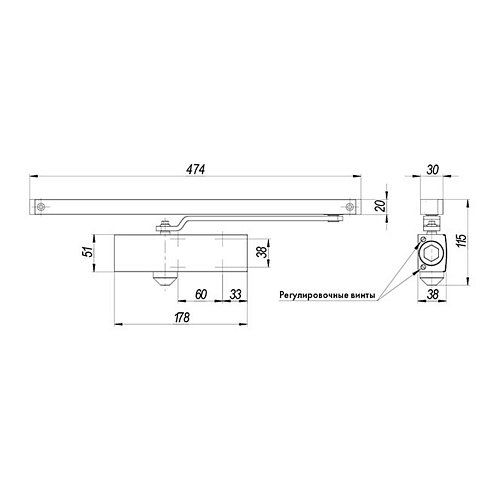 Доводчик Armadillo (Армадилло) дверной со скользящей тягой DCSLIDER85 (DCS-85) BR (коричневый)