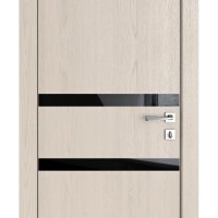 Дверь межкомнатная DO-513 Ясень капучино/стекло Черное