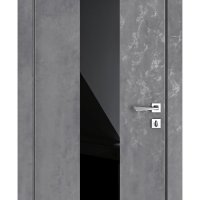 Дверь межкомнатная DO-510 Бетон темный/стекло Черное
