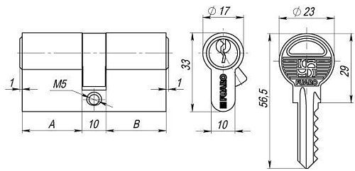 Цилиндровый Fuaro (Фуаро) механизм (100 ZA/70) 1000ZAKey70(30+10+30) CP хром 5Key