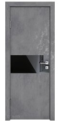 Дверь межкомнатная DO-501 Бетон темный/стекло Черное