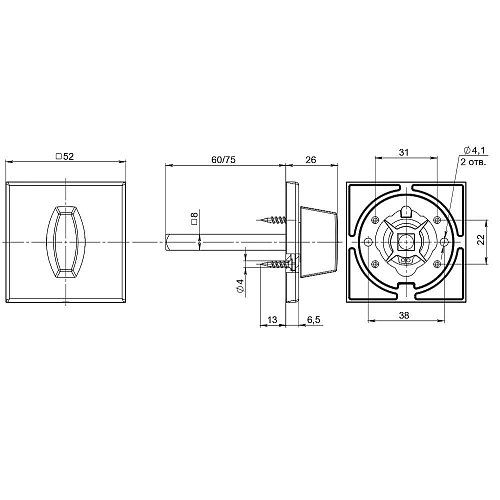 Ручка Fuaro (Фуаро) поворотная BKW8x75.K.RL52 (BKW8x75 RL) SSC-16 сатинированный хром