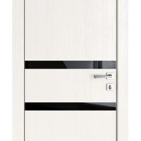 Дверь межкомнатная DO-513 Белый ясень/стекло Черное