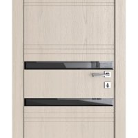 Дверь межкомнатная DO-515 Ясень капучино/стекло Черное