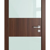Дверь межкомнатная DO-508 Орех тисненый/стекло Белое