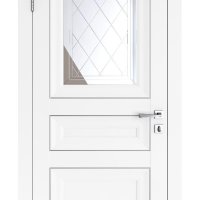 Дверь межкомнатная DO-PG4 Белый бархат/Зеркало ромб фацет