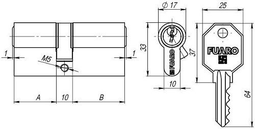 Цилиндровый Fuaro (Фуаро) механизм (100 CA/70) 1000CAKey70(30+10+30) CP хром 3Key