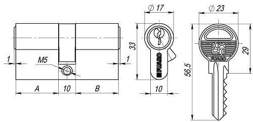 Цилиндровый Fuaro (Фуаро) механизм (100 ZA/60) 1000ZAKey60(25+10+25) CP хром 5Key