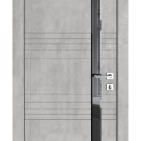 Дверь межкомнатная DO-514 Бетон светлый/стекло Черное