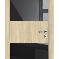 Дверь межкомнатная DO-508 Дуб светлый/стекло Черное