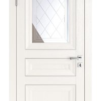 Дверь межкомнатная DO-PG4 Белый ясень/Зеркало ромб фацет