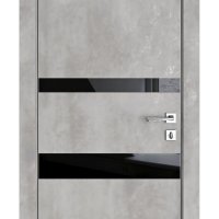 Дверь межкомнатная DO-512 Бетон светлый/стекло Черное