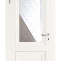 Дверь межкомнатная DO-PG2 Белый ясень/Зеркало ромб фацет