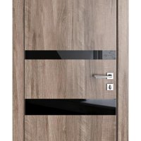 Дверь межкомнатная DO-512 Орех седой светлый/стекло Черное