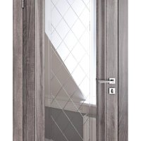 Дверь межкомнатная DO-PG6 Орех седой темный/Зеркало ромб фацет