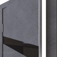 Дверь межкомнатная DO-502 Бетон темный/стекло Черное